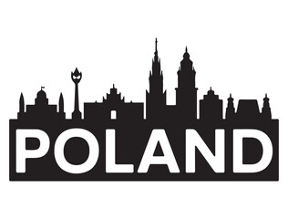 Obraz premium Vector Poland skyline. Travel Poland famous landmarks. Business and tourism concept for presentation, banner, web site. Vector black silhouette. with white background