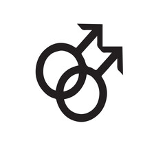Love is illustrated by the two gender symbols of male and female signs, a vector concept of a couple's relationship