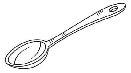 Illustration of a long handled spoon with a hole at the end, presented in a simple black outline