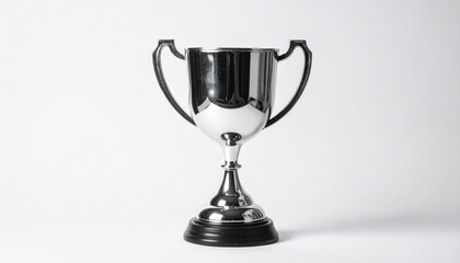 Shiny silver trophy on white background. Winner award. Success and achievement concept.