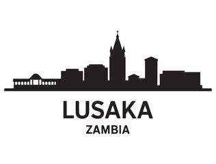 Naklejka premium Lusaka skyline horizontal banner. Lusaka, Zambia. Vector template for your design. Vector black silhouette. with white background