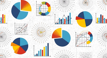 Stunning data visualizations with vibrant charts and graphs showcasing business analytics, finance, and market research for presentations and reports