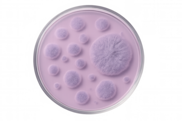 Microscopic view of mold colonies growing in a petri dish, demonstrating fungal growth for scientific research