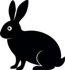 Obraz premium Sitting Rabbit Silhouette Illustration with Upright Ears and Visible Eyes in Minimal Style