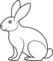 Minimal Line Drawing of Sitting Rabbit with Upright Ears and Visible Tail