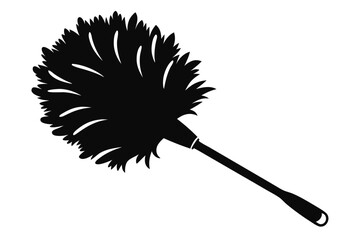 Black Silhouette Illustration of Feather Duster with Plastic Handle for Cleaning Dusting