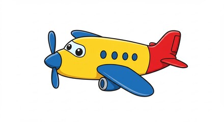 Cute cartoon airplane joyfully soars against bright white background. AI Generated