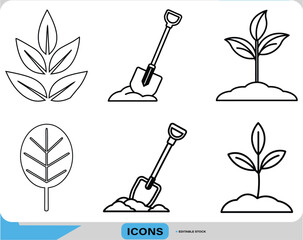 Eco Gardening Line Icons Minimal Nature Icon Set Outline Plant and Tool Icons