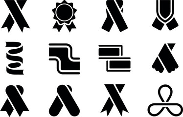 Black and white ribbon icons: award, badge, and scroll designs.
