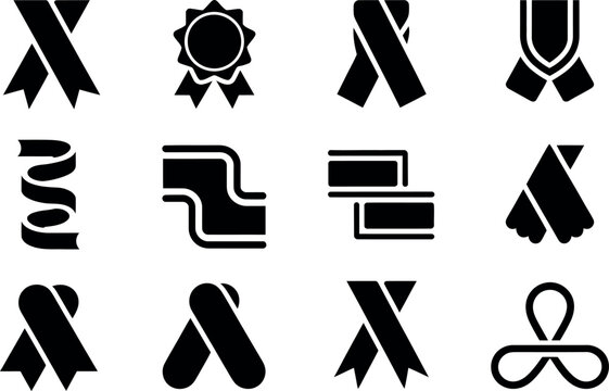 Black and white ribbon icons: award, badge, and scroll designs.
