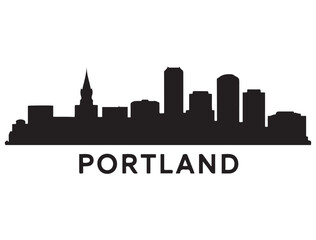 Fototapeta premium Portland skyline silhouette. Vector illustration. Vector black silhouette. with white background