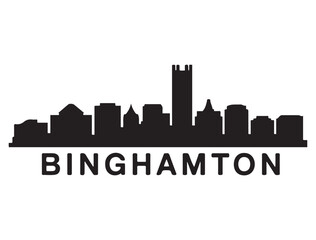 Obraz premium Binghamton skyline horizontal banner. Binghamton, NY. Vector template for your design. Vector black silhouette. with white background