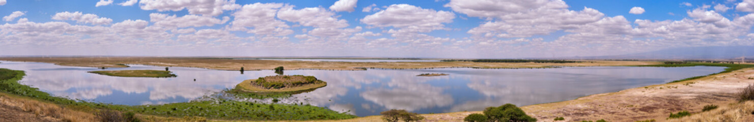 Scenic Landscape of Amboseli National Park with Reflections on the Lake