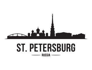 Obraz premium St. Petersburg skyline horizontal banner. St. Petersburg, Russia. Vector template for your design. Vector black silhouette. with white background