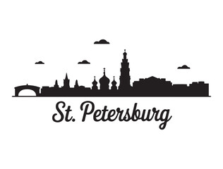 Obraz premium St. Petersburg skyline horizontal banner. St. Petersburg, Russia. Vector template for your design. Vector black silhouette. with white background