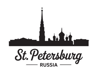 Fototapeta premium St. Petersburg skyline horizontal banner. St. Petersburg, Russia. Vector template for your design. Vector black silhouette. with white background