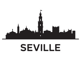 Obraz premium Seville city skyline. Black cityscape. Vector banner. Vector black silhouette. with white background