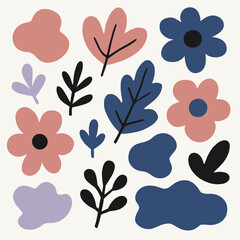 Collection of abstract floral elements isolated on white background