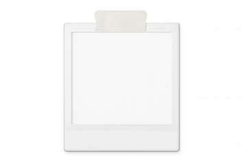 White empty photo frame, secured by transparent adhesive tape, offering clean design space for personalized visual content