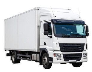 White Cargo Delivery Truck, Side Profile View, Isolated on Transparent Background