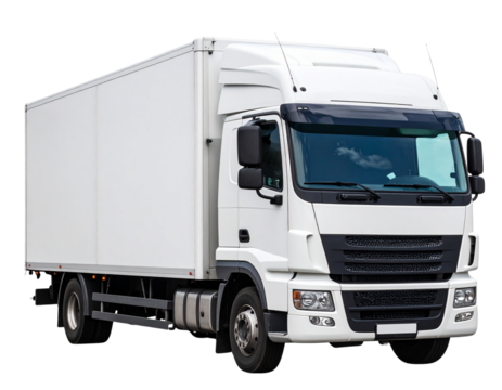 White Cargo Delivery Truck, Side Profile View, Isolated on Transparent Background