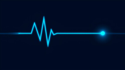 Neon blue heartbeat line on dark background electrocardiogram medical