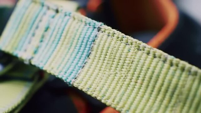 Close-up of a colorful woven strap showcasing intricate texture and vibrant hues