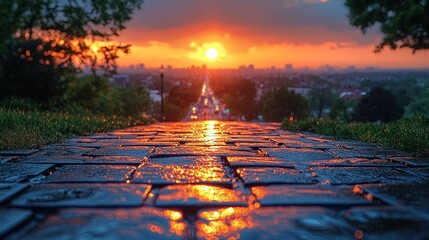Sunset Cityscape: A Scenic Path at Golden Hour