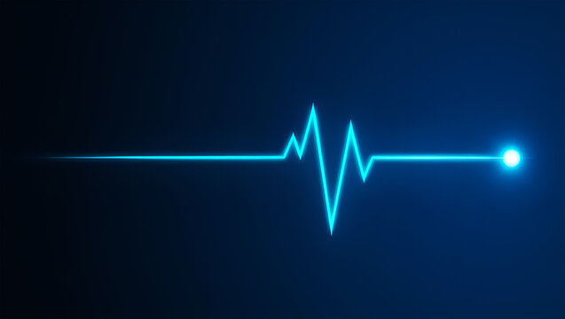 Glowing cyan electrocardiogram line on dark blue background heartbeat pulse - Powered by Adobe