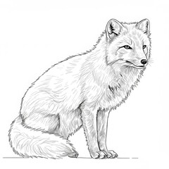 minimalistic arctic fox line drawing, simple black and white contour illustration, vector, isolated, modern minimal contour sketch
