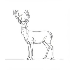 minimalistic linear deer drawing, simple black and white contour illustration, vector, isolated, modern minimal contour sketch