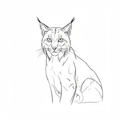 minimalistic linear lynx drawing, simple black and white contour illustration, vector, isolated, modern minimal contour sketch