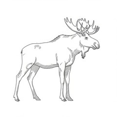 minimalistic linear moose drawing, simple black and white contour illustration, vector, isolated, modern minimal contour sketch