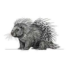 minimalistic linear porcupine drawing, simple black and white contour illustration, vector, isolated, modern minimal contour sketch