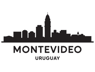 Fototapeta premium Montevideo skyline horizontal banner. Montevideo, Uruguay. Vector template for your design. Vector black silhouette. with white background