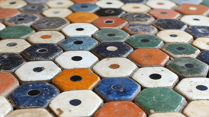 Fototapeta premium A close up view of a colorful hexagonal tile pattern creating an abstract background design