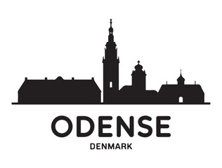 Obraz premium Odense skyline horizontal banner. Odense, Denmark. Vector template for your design. Vector black silhouette. with white background