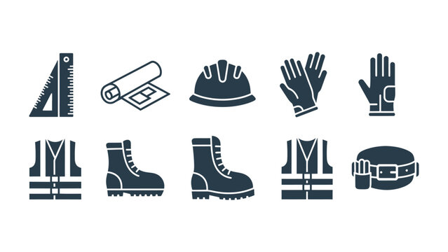 Construction Icons Collection: A comprehensive collection of safety and construction equipment icons, perfectly suited for architectural projects.