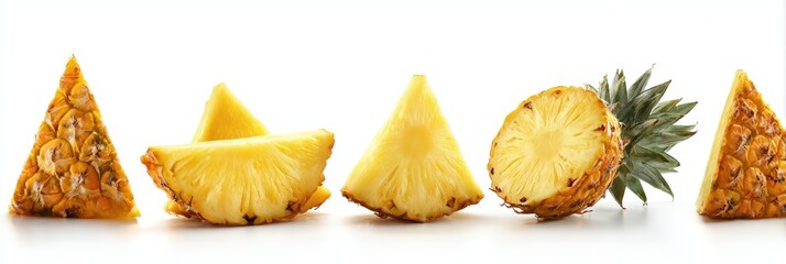 Fresh Pineapple Slices on Bright White Backdrop - Isolated Collection of Tropical Delights