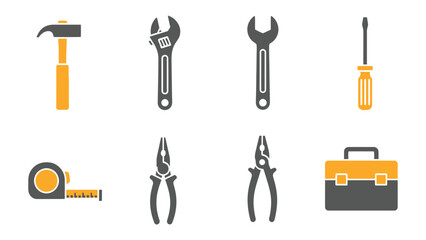 Fototapeta premium Toolkit: A collection of essential construction tools in a flat design. It's a versatile visual resource for various projects. 