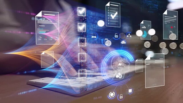 Ai Futuristic Document management concept, check electronic documents on digital documents on virtual screen Document Management System and process automation to efficiently document paperless operate