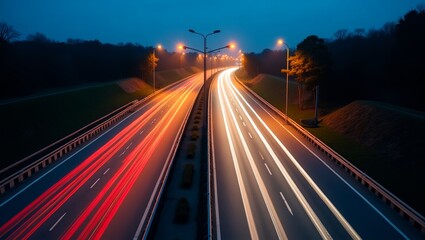 Night Highway Light Trails from Drone View