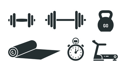 Fitness Essentials: A minimalist visual showcasing various gym equipment, emphasizing the core tools and equipment for a well-rounded fitness regime, conveying energy and motivation.
