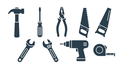 Tools in harmony: A collection of essential hand tools, including a hammer, screwdriver, pliers, saws, wrench, drill, and measuring tape. This image encapsulates craftsmanship.