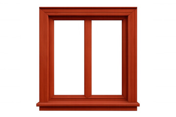 Weathered red wooden window frame, isolating historic architectural detail against transparent backdrop for design rendering