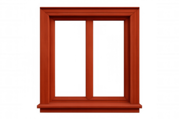 Weathered red wooden window frame, isolating historic architectural detail against transparent backdrop for design rendering