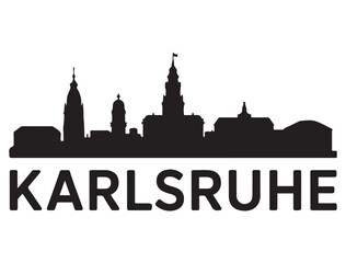 Naklejka premium Karlsruhe skyline silhouette. Black Karlsruhe city. Vector black silhouette. with white background