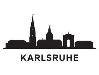 Naklejka premium Karlsruhe skyline silhouette. Black Karlsruhe city. Vector black silhouette. with white background