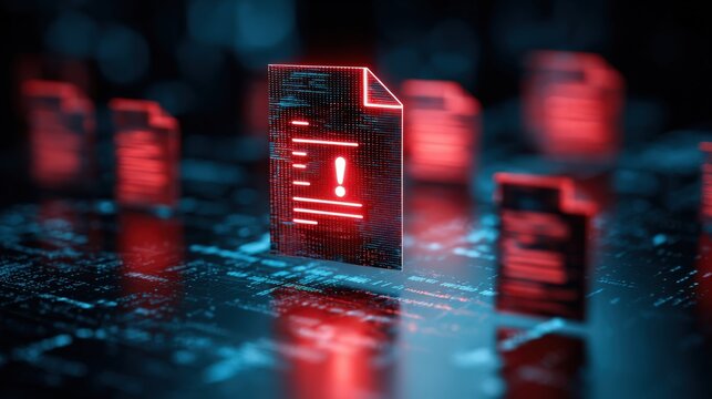 Digital Document Security Alert Warning System Cybersecurity Threat Red Alert File Data Breach