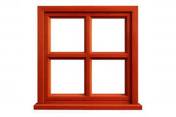 Wooden window frame in vibrant red tone, transparent backdrop showcasing architectural details with clean, minimalist design aesthetic